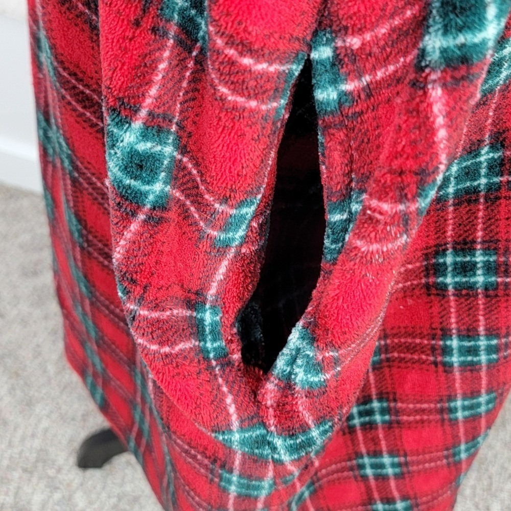 Lauren Ralph Lauren Plaid Robe‎ Women Large Red Excellent Fleece Monogram Belted - Picture 8 of 12